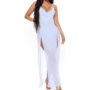 imageRSLOVE Women Lingerie Babydoll Sexy Nightgown Lace Chemise Exotic Sleepwear NightySky Blue