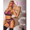 imageRSLOVE Women Lingerie Sets with Garter Belt 3 Piece Lace Teddy Babydoll BodysuitBlack and Pink