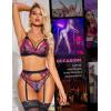 imageRSLOVE Women Lingerie Sets with Garter Belt 3 Piece Lace Teddy Babydoll BodysuitBlack and Pink