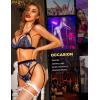 imageRSLOVE Women Lingerie Sets with Garter Belt 3 Piece Lace Teddy Babydoll BodysuitBlackblue