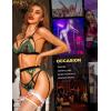 imageRSLOVE Women Lingerie Sets with Garter Belt 3 Piece Lace Teddy Babydoll BodysuitBlackgreen