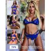 imageRSLOVE Women Lingerie Sets with Garter Belt 3 Piece Lace Teddy Babydoll BodysuitBlue