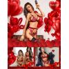 imageRSLOVE Women Lingerie Sets with Garter Belt 3 Piece Lace Teddy Babydoll BodysuitDark Red