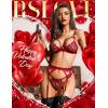 imageRSLOVE Women Lingerie Sets with Garter Belt 3 Piece Lace Teddy Babydoll BodysuitDark Red