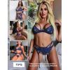 imageRSLOVE Women Lingerie Sets with Garter Belt 3 Piece Lace Teddy Babydoll BodysuitDeep Blue