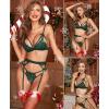 imageRSLOVE Women Lingerie Sets with Garter Belt 3 Piece Lace Teddy Babydoll BodysuitGreen