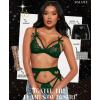 imageRSLOVE Women Lingerie Sets with Garter Belt 3 Piece Lace Teddy Babydoll BodysuitGreen