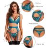 imageRSLOVE Women Lingerie Sets with Garter Belt 3 Piece Lace Teddy Babydoll BodysuitLight Blue