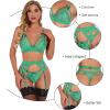 imageRSLOVE Women Lingerie Sets with Garter Belt 3 Piece Lace Teddy Babydoll BodysuitLight Green
