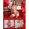 imageRSLOVE Women Lingerie Sets with Garter Belt 3 Piece Lace Teddy Babydoll BodysuitLight Pink