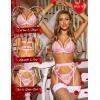 imageRSLOVE Women Lingerie Sets with Garter Belt 3 Piece Lace Teddy Babydoll BodysuitLight Pink