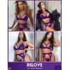imageRSLOVE Women Lingerie Sets with Garter Belt 3 Piece Lace Teddy Babydoll BodysuitLight Purple