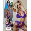 imageRSLOVE Women Lingerie Sets with Garter Belt 3 Piece Lace Teddy Babydoll BodysuitLight Purple