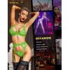 imageRSLOVE Women Lingerie Sets with Garter Belt 3 Piece Lace Teddy Babydoll BodysuitNeon Green