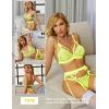 imageRSLOVE Women Lingerie Sets with Garter Belt 3 Piece Lace Teddy Babydoll BodysuitNeon Yellow