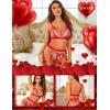 imageRSLOVE Women Lingerie Sets with Garter Belt 3 Piece Lace Teddy Babydoll BodysuitRed and White
