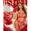 imageRSLOVE Women Lingerie Sets with Garter Belt 3 Piece Lace Teddy Babydoll BodysuitRed and White