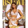imageRSLOVE Women Lingerie Sets with Garter Belt 3 Piece Lace Teddy Babydoll BodysuitWhite