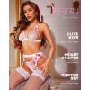 imageRSLOVE Women Lingerie Sets with Garter Belt 3 Piece Lace Teddy Babydoll BodysuitWhitepink