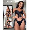 imageRSLOVE Women Sexy Lingerie Set Satin Bow Tie 2 Piece Bra and Panty SetsBlack