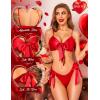 imageRSLOVE Women Sexy Lingerie Set Satin Bow Tie 2 Piece Bra and Panty SetsRed
