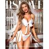 imageRSLOVE Women Sexy Lingerie Set Satin Bow Tie 2 Piece Bra and Panty SetsWhite