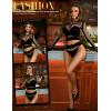 imageRSLOVE Women Sexy Mesh Lingerie Fishnet Babydoll Free Size Bodysuit See Through Shirts Long SleeveBlack