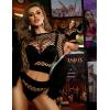 imageRSLOVE Women Sexy Mesh Lingerie Fishnet Babydoll Free Size Bodysuit See Through Shirts Long SleeveBlack