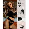 imageRSLOVE Women Sexy Mesh Lingerie Fishnet Babydoll Free Size Bodysuit See Through Shirts Long SleeveBlack