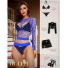 imageRSLOVE Women Sexy Mesh Lingerie Fishnet Babydoll Free Size Bodysuit See Through Shirts Long SleeveBlue