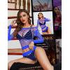 imageRSLOVE Women Sexy Mesh Lingerie Fishnet Babydoll Free Size Bodysuit See Through Shirts Long SleeveBlue