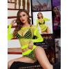 imageRSLOVE Women Sexy Mesh Lingerie Fishnet Babydoll Free Size Bodysuit See Through Shirts Long SleeveFlourescence Yellow