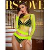 imageRSLOVE Women Sexy Mesh Lingerie Fishnet Babydoll Free Size Bodysuit See Through Shirts Long SleeveFlourescence Yellow