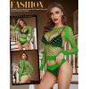 imageRSLOVE Women Sexy Mesh Lingerie Fishnet Babydoll Free Size Bodysuit See Through Shirts Long SleeveGreen