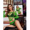 imageRSLOVE Women Sexy Mesh Lingerie Fishnet Babydoll Free Size Bodysuit See Through Shirts Long SleeveGreen