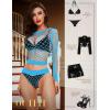 imageRSLOVE Women Sexy Mesh Lingerie Fishnet Babydoll Free Size Bodysuit See Through Shirts Long SleeveLight Blue