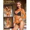 imageRSLOVE Women Sexy Mesh Lingerie Fishnet Babydoll Free Size Bodysuit See Through Shirts Long SleeveOrange