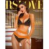 imageRSLOVE Women Sexy Mesh Lingerie Fishnet Babydoll Free Size Bodysuit See Through Shirts Long SleeveOrange
