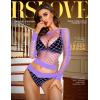 imageRSLOVE Women Sexy Mesh Lingerie Fishnet Babydoll Free Size Bodysuit See Through Shirts Long SleevePurple