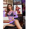 imageRSLOVE Women Sexy Mesh Lingerie Fishnet Babydoll Free Size Bodysuit See Through Shirts Long SleevePurple