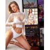imageRSLOVE Women Sexy Mesh Lingerie Fishnet Babydoll Free Size Bodysuit See Through Shirts Long SleeveWhite
