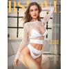 imageRSLOVE Women Sexy Mesh Lingerie Fishnet Babydoll Free Size Bodysuit See Through Shirts Long SleeveWhite