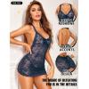 imageRSLOVE Womens Lingerie Lace Babydoll  Halter Mini Dress Sexy Nightgown with Bow and Pearl Accents for Special MomentsNavy Blue