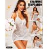 imageRSLOVE Womens Lingerie Lace Babydoll  Halter Mini Dress Sexy Nightgown with Bow and Pearl Accents for Special MomentsWhite
