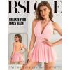 imageRSLOVE Womens Lingerie Lace Babydoll  Sexy Chemise with Halter Neck Backless Mesh Nightgown Spaghetti Straps SleepwearPink