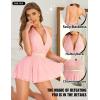 imageRSLOVE Womens Lingerie Lace Babydoll  Sexy Chemise with Halter Neck Backless Mesh Nightgown Spaghetti Straps SleepwearPink