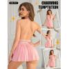imageRSLOVE Womens Lingerie Lace Babydoll  Sexy Chemise with Halter Neck Backless Mesh Nightgown Spaghetti Straps SleepwearPink