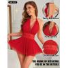 imageRSLOVE Womens Lingerie Lace Babydoll  Sexy Chemise with Halter Neck Backless Mesh Nightgown Spaghetti Straps SleepwearRed