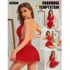 imageRSLOVE Womens Lingerie Lace Babydoll  Sexy Chemise with Halter Neck Backless Mesh Nightgown Spaghetti Straps SleepwearRed