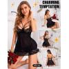 imageRSLOVE Womens Lingerie Lace Babydoll  Sexy Nightwear VNeck Strappy Nightgown with ThongBlack